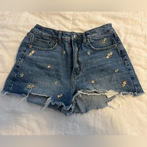 American Eagle Flower Embroidered Ripped Jean Shorts